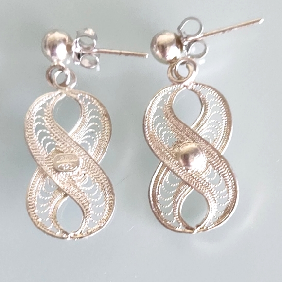SIGNED 1044 IV STERLING SILVER INTRICATE FILIGREE DROP DANGLE EARRINGS 1… - Picture 6 of 7
